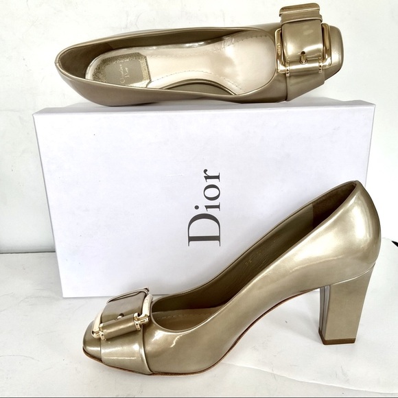Dior Shoes - Christian Dior metallic beige buckle heels 37.5